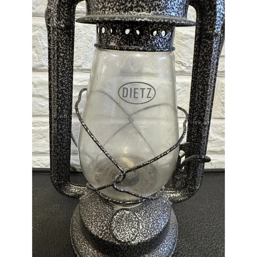 Dietz Hurricane Lantern Black Silver Hammered Metal Oil Lamp Vintage Style Decor